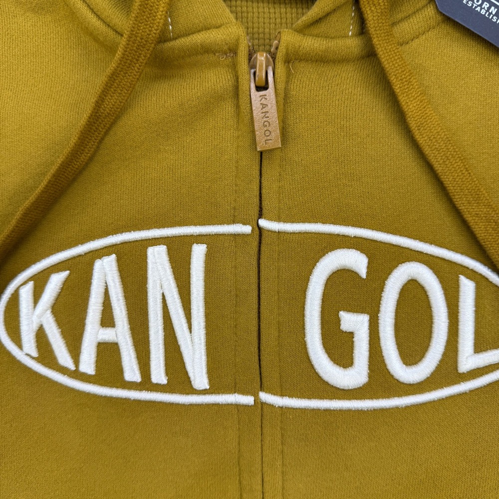 Kangol Hoodie Mens XL Mustard Yellow Embroidered Kangaroo Logo Streetwear‎ - Picture 3 of 10